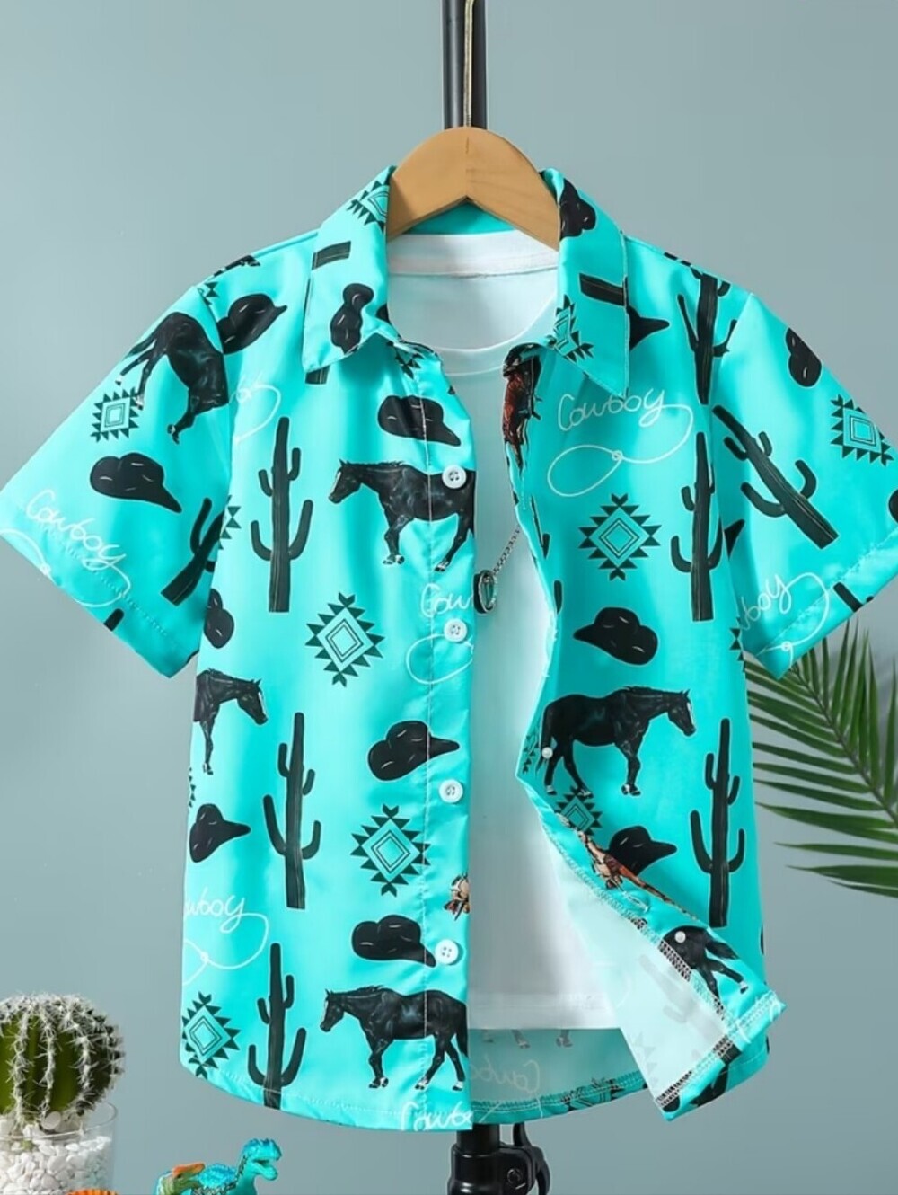 NWT Boys Western Turquoise Cowboy Print Shirt